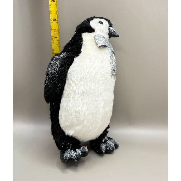 Glittery Penguin Christmas Figurine Silver Bow Tie - Picture 3 of 8